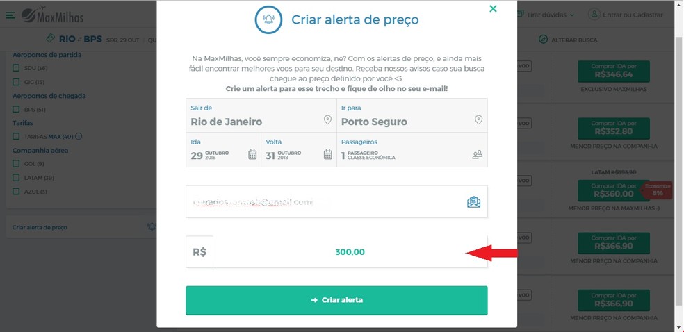 The price alert happens directly in the registered email Photo: Reproduo / Clara Barreto