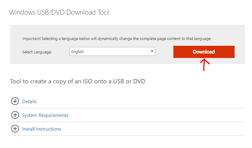Windows USB / DVD Download Tool download page