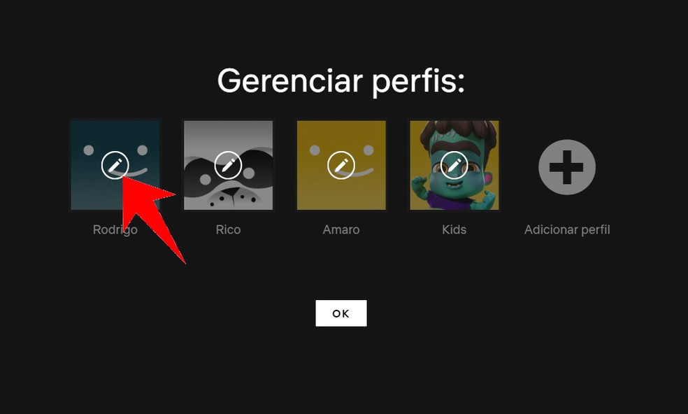 Select the Netflix profile to be changed Photo: Reproduo / Rodrigo Fernandes