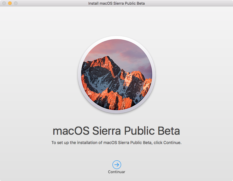 MacOS Sierra Public Beta installer splash screen