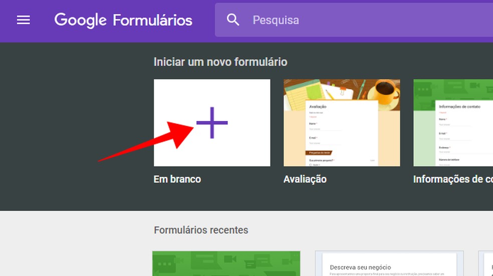 Create a form in Google Forms Foto: Reproduo / Paulo Alves
