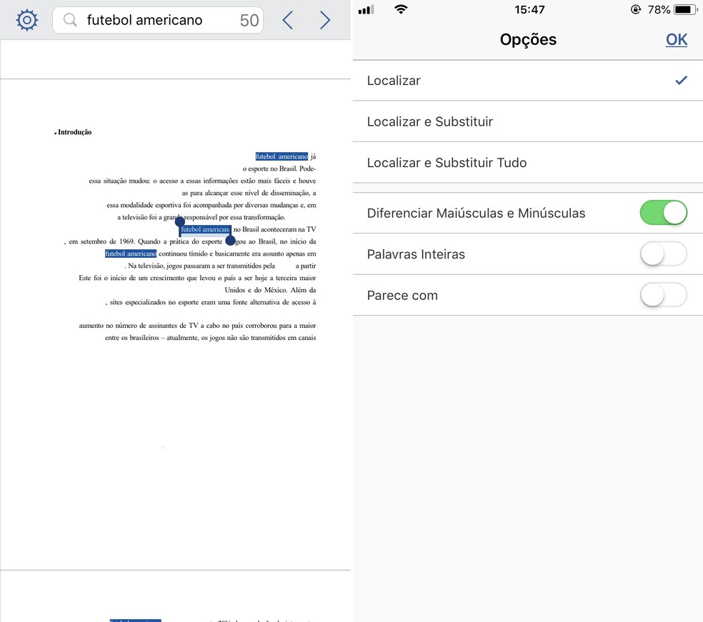 Find words quickly in large texts in Word for mobile Photo: Reproduo / Rodrigo Fernandes