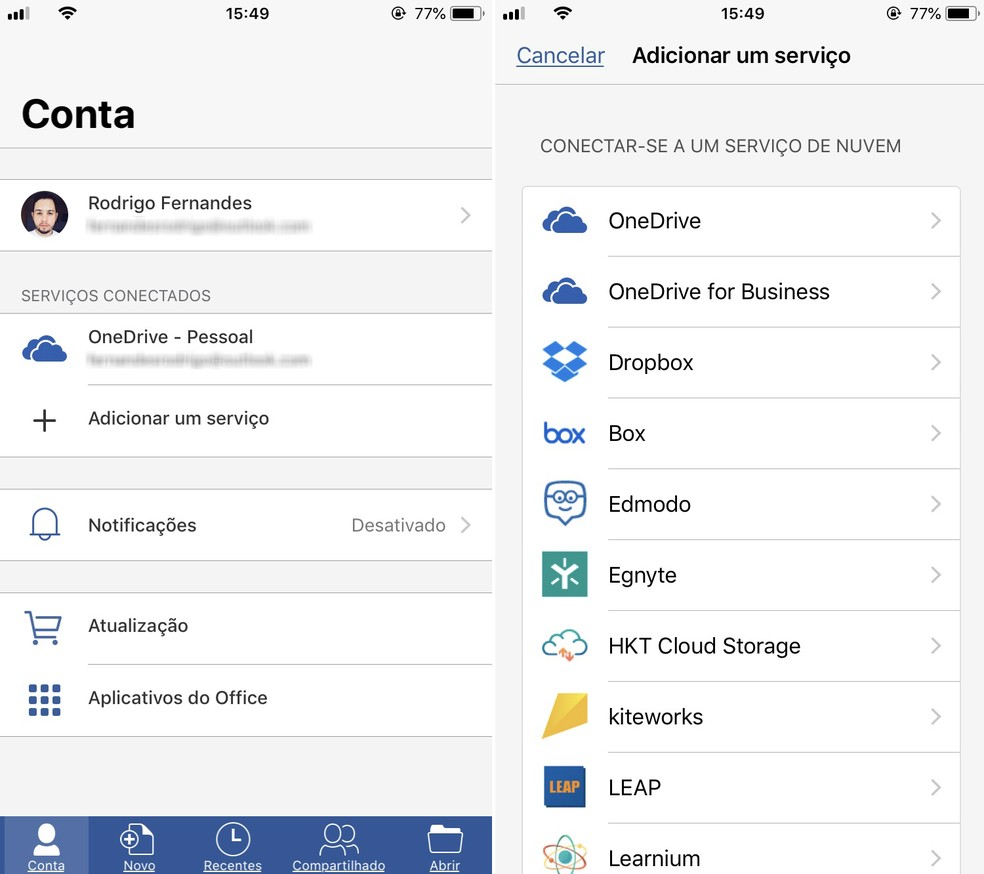 Word for mobile has integration with OneDrive Photo: Reproduo / Rodrigo Fernandes