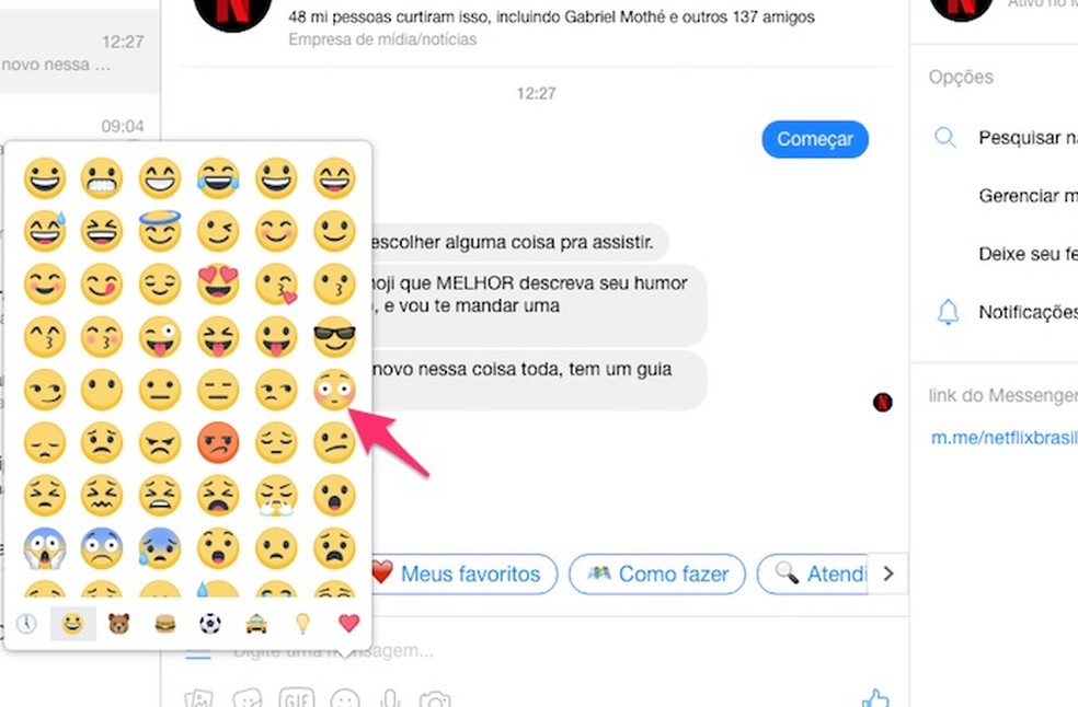 Emojis to send in a conversation with the Netflix bot on Facebook Photo: Reproduo / Marvin Costa