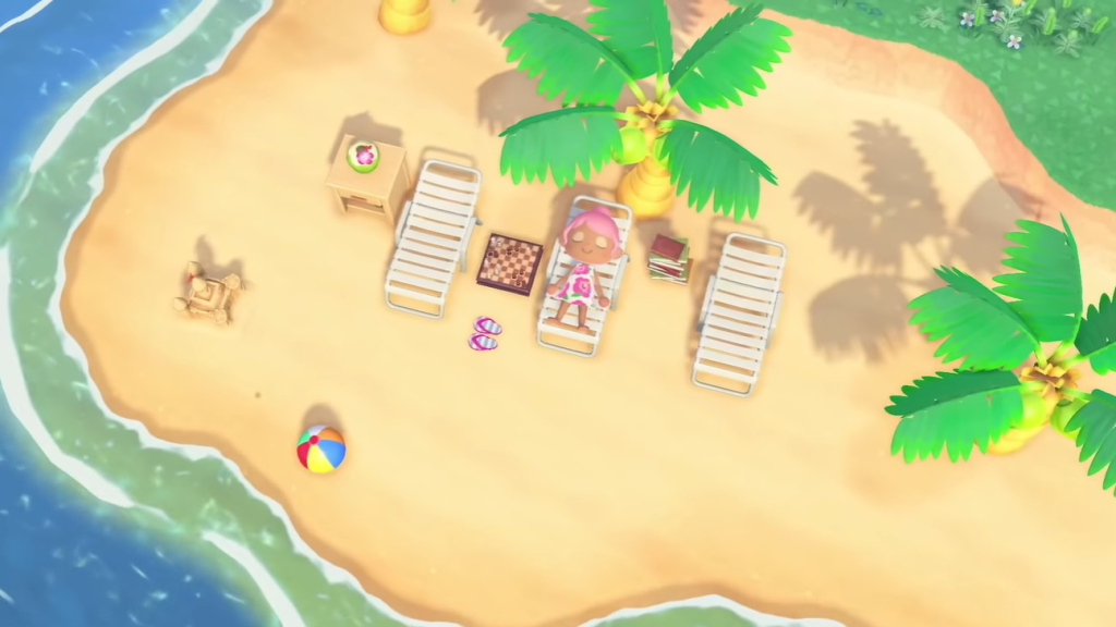 Character resting on the Island of Animal Crossing New Horizons