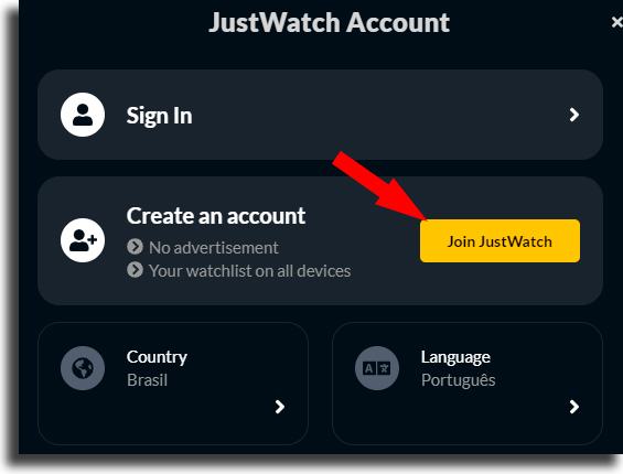 Create account 2 how to use justwatch