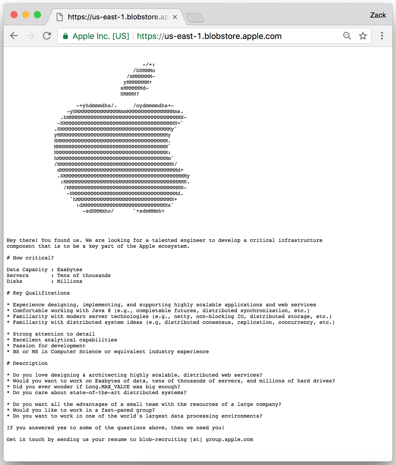Apple hid a page on its website to hire an engineer for its team of "critical" web servers