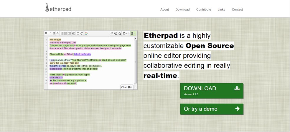 See how to use Etherpad, free online text editor Photo: Reproduo / Etherpad