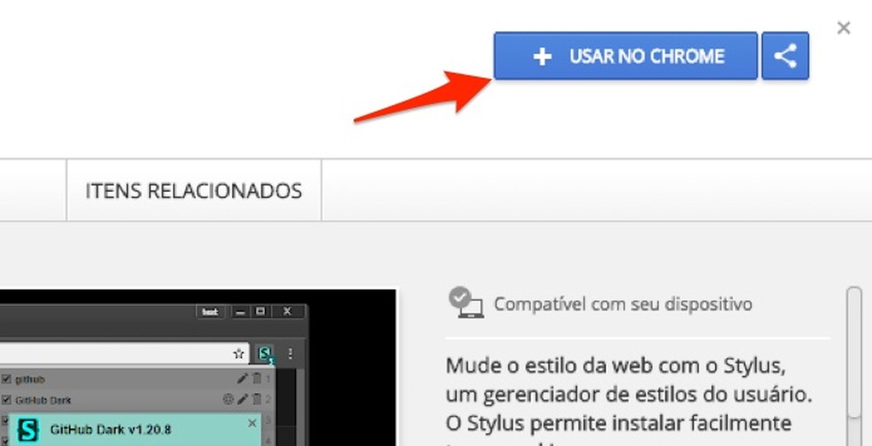 When preparing to download the Stylus extension on Google Chrome Photo: Reproduo / Marvin Costa