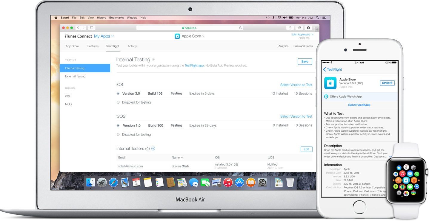 TestFlight on Mac, iPhone and Apple Watch