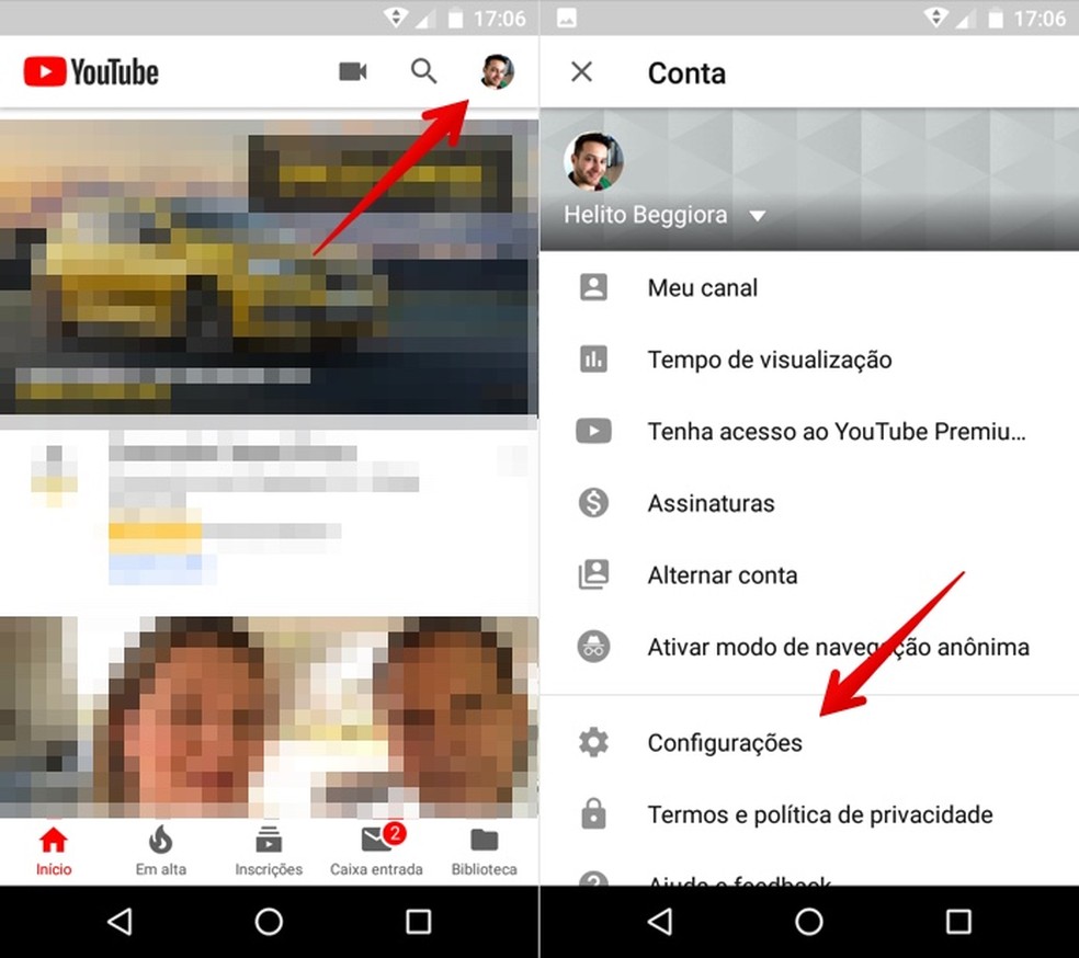 Access YouTube settings on Android Photo: Reproduo / Helito Beggiora