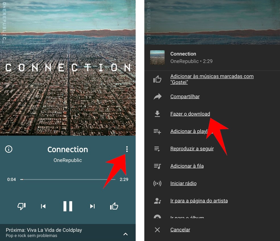 Downloading a song from Youtube Music to the cell phone Photo: Reproduo / Rodrigo Fernandes