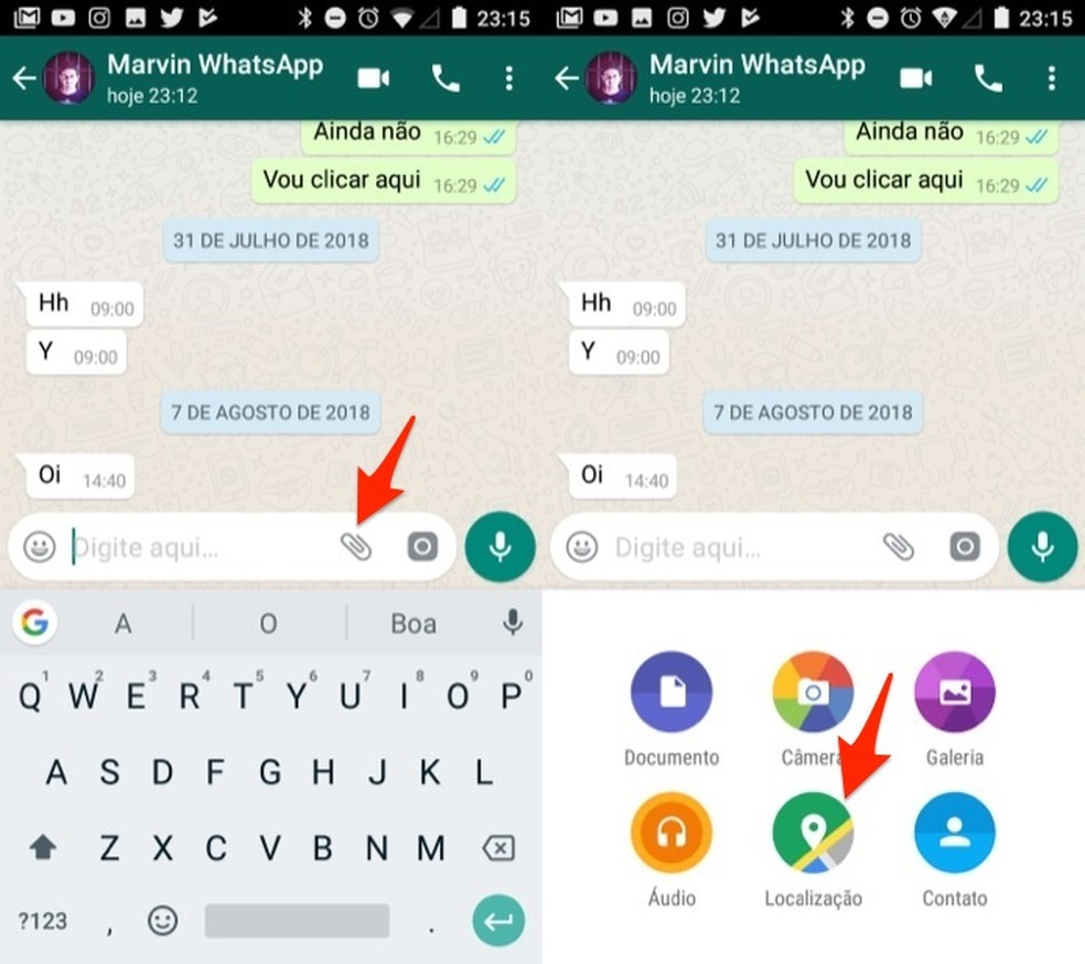 When to send open the tool for sharing location on WhatsApp for Android Photo: Reproduo / Marvin Costa