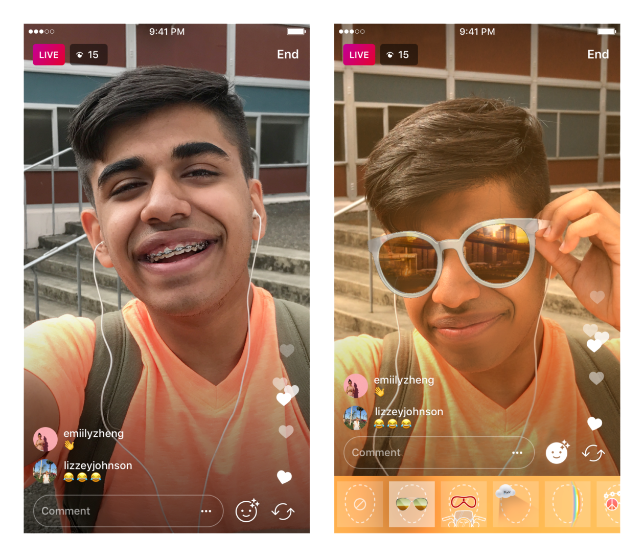 Instagram now allows the application of facial filters also in live streams