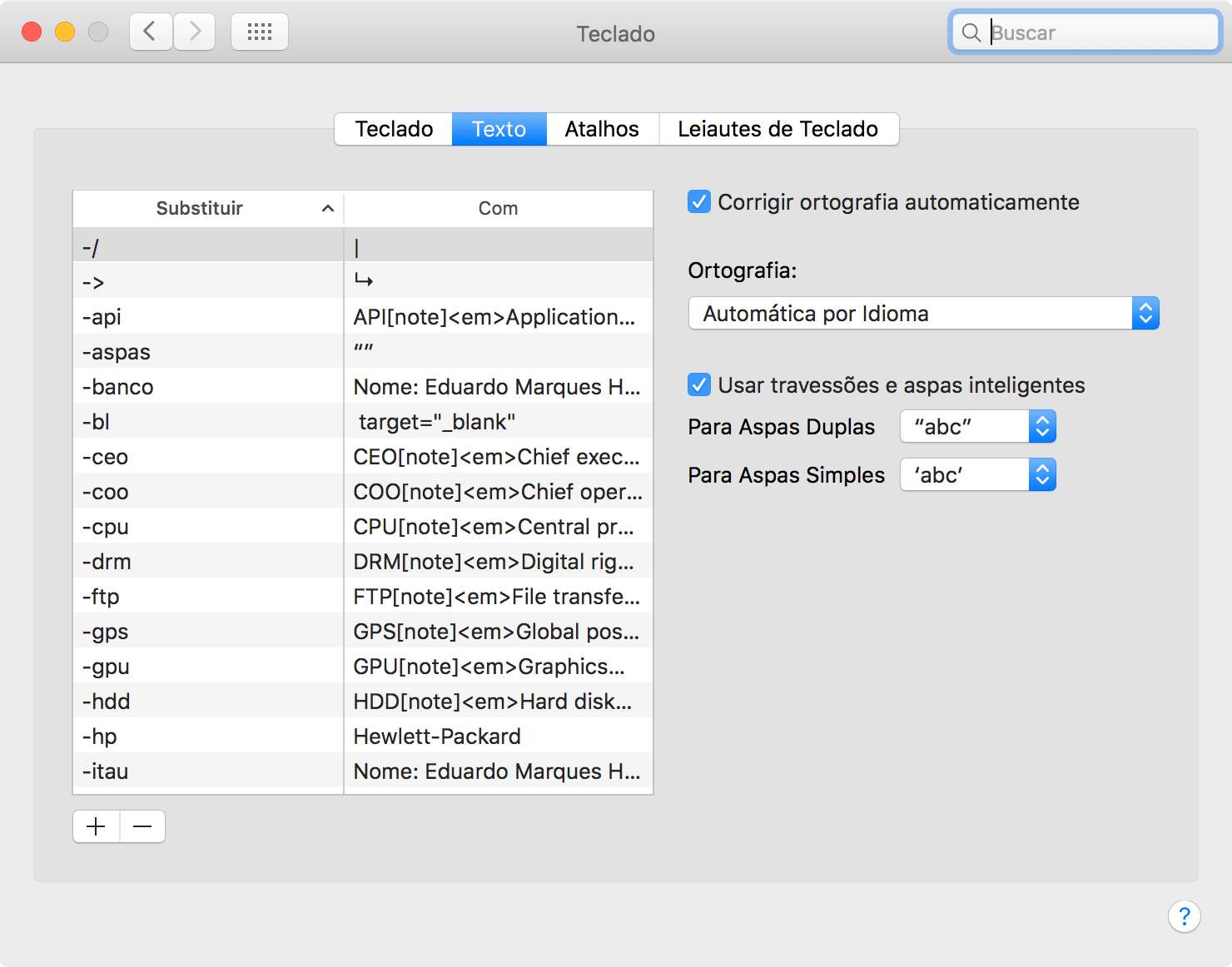 Option to automatically correct texts in System Preferences