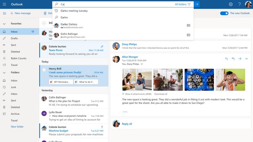 Outlook optimized the search for messages, people and events Photo: Divulgao / Microsoft