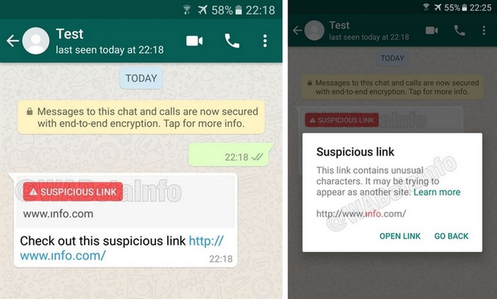 WhatsApp prepares tool that detects suspicious links sent in the messenger Photo: Reproduo / WABetaInfo