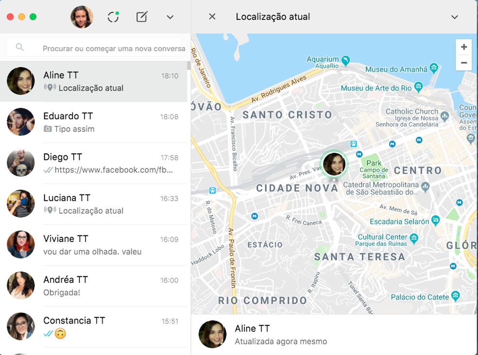 WhatsApp Web now shows real-time location Photo: Reproduo / dnetc
