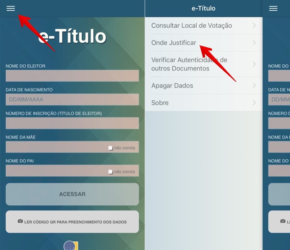 Access the e-Ttulo app menu Photo: Reproduo / Helito Bijora