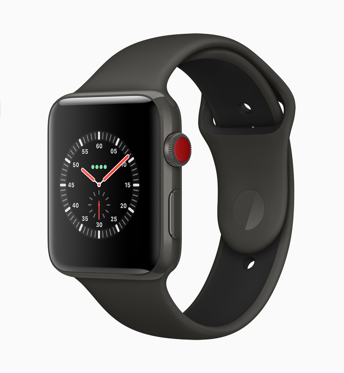 Apple Watch Series 3 with red Digital Crown and cellular connectivity