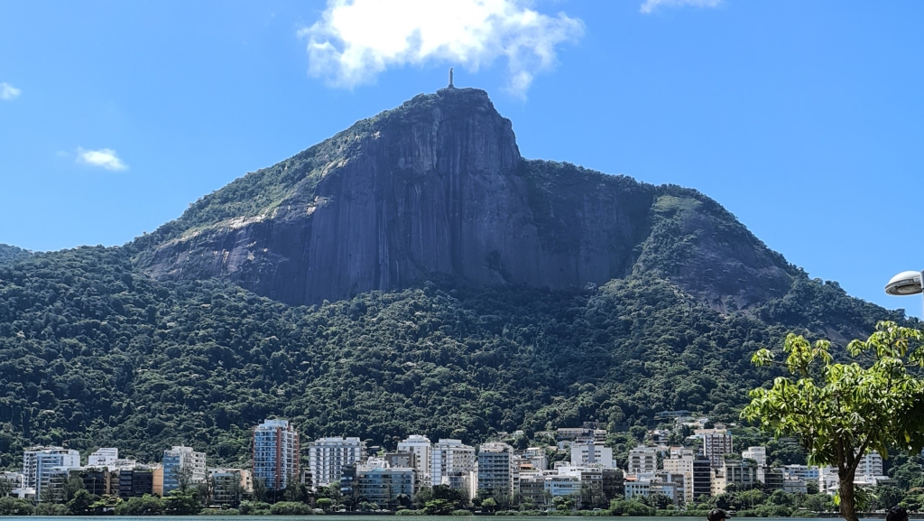 Long shot of Christ the Redeemer statue in Rio de Janeiro
