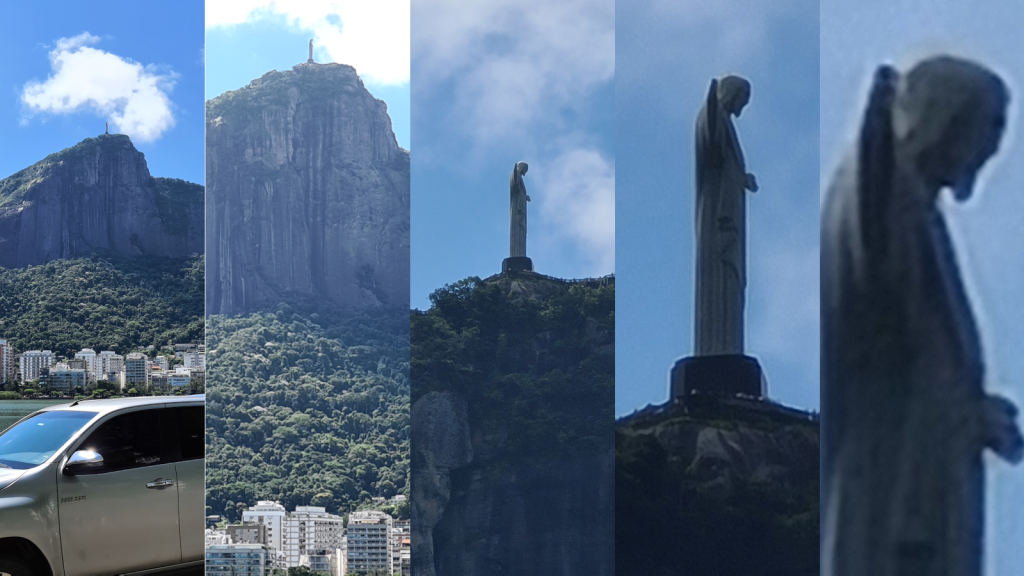 Image demonstrates zoom levels of the Galaxy S20 Ultra, with Christ the Redeemer