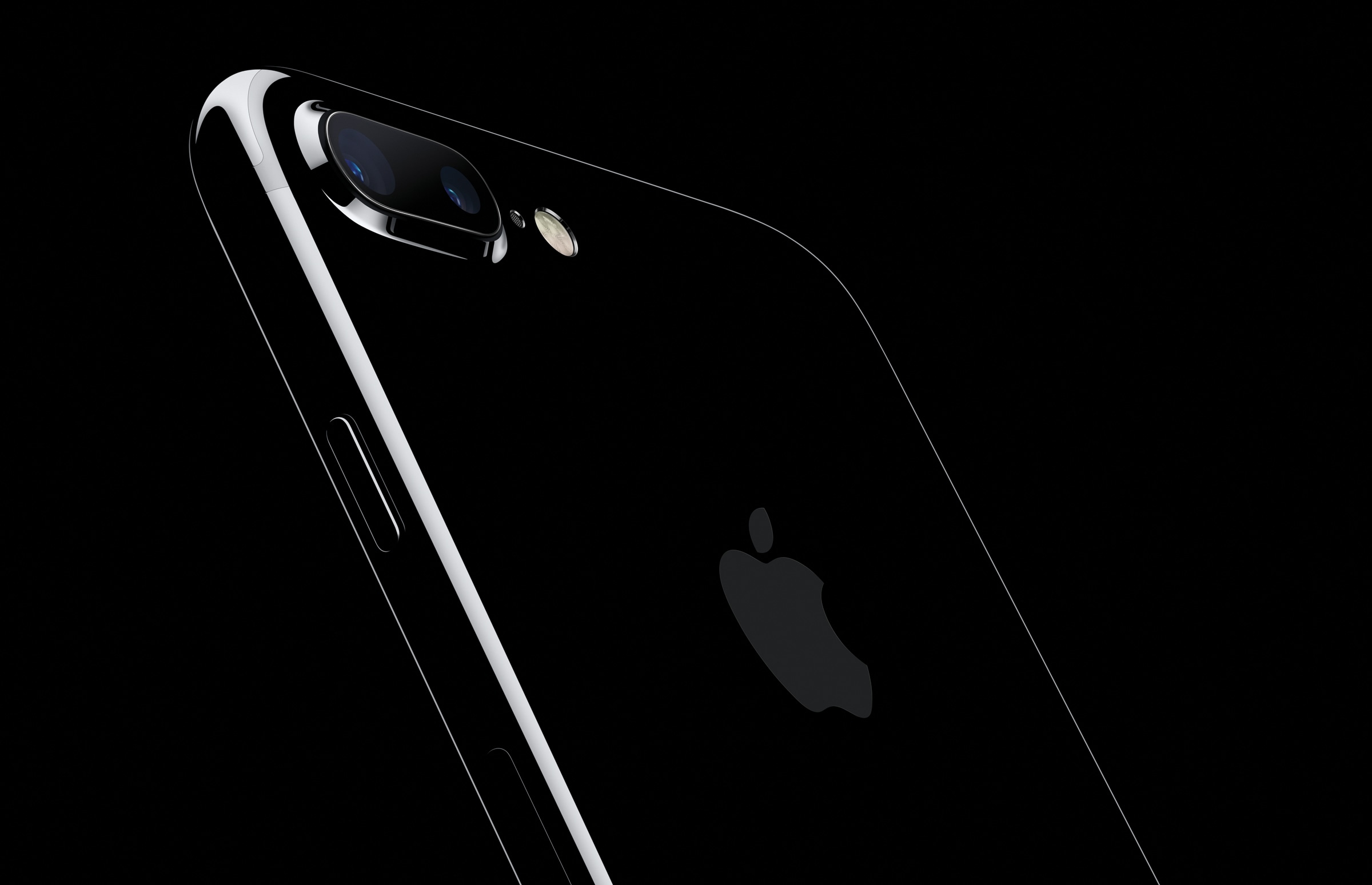 iPhone 7 Plus jet black tilted back on black background