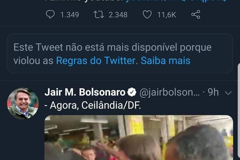 Message about Bolsonaro's post deleted on Twitter
