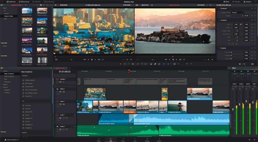 DaVince Resolve video editing screen