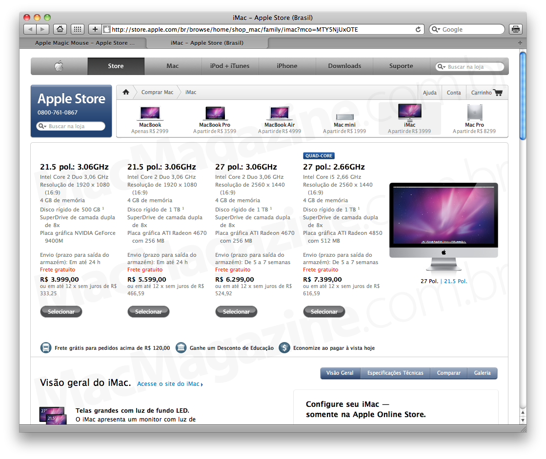 Apple Online Store Brasil removes 20 ″ iMac and makes Magic Mouse available separately [atualizado]