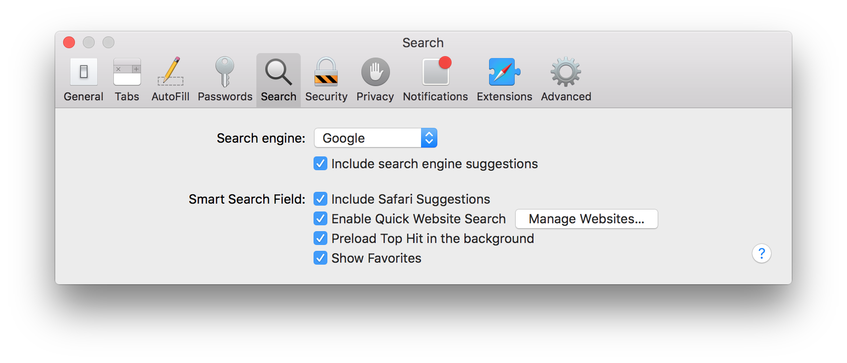 Control of searches in Safari