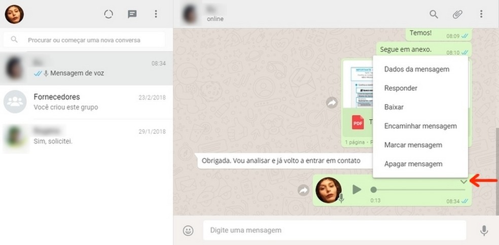 Stock options for WhatsApp Business chat messages via the web Photo: Reproduo / Raquel Freire