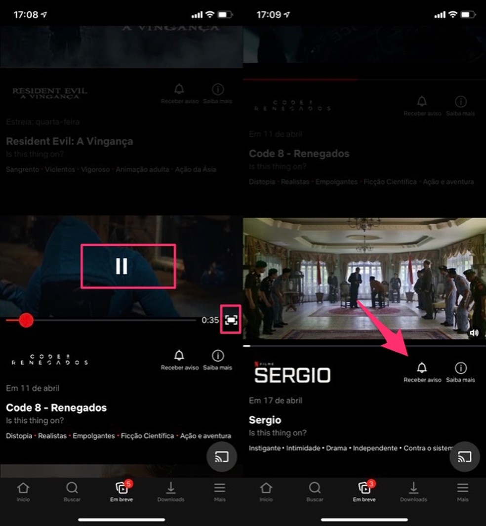 When to play trailer and enable notifications for Netflix content premieres Photo: Reproduction / Marvin Costa
