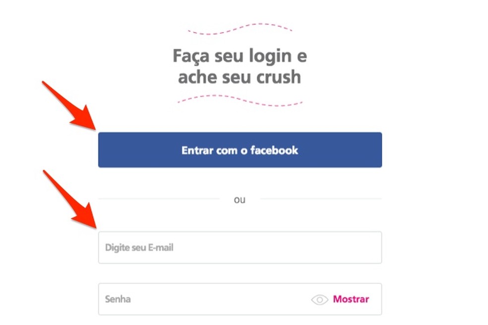 To make an account on the T service of love on the Train, the user can use Facebook data or email Photo: Reproduo / Marvin Costa