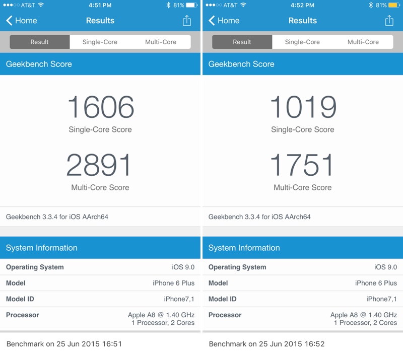 Tests prove: performance is lost when iOS 9 Low Energy Mode is enabled