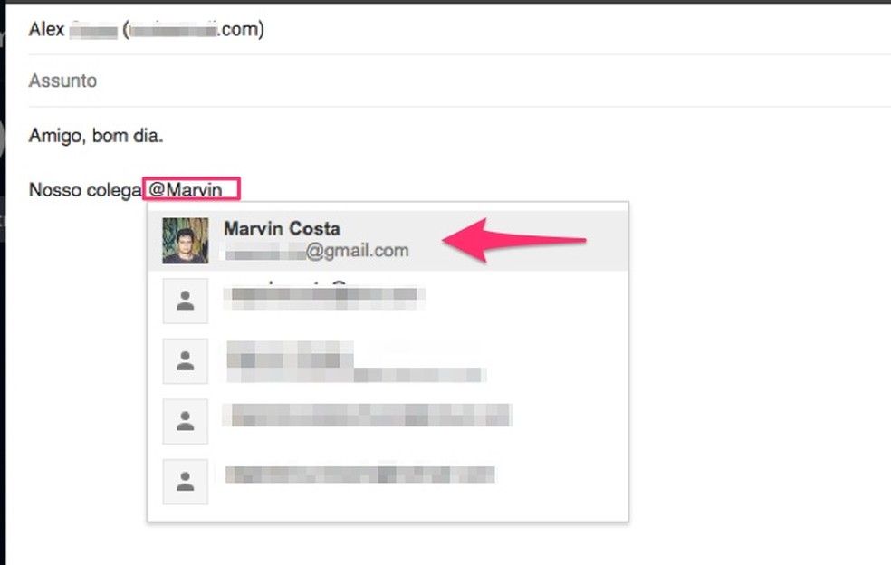 When to make a contact in the body of an email message in the new Gmail Photo: Reproduo / Marvin Costa