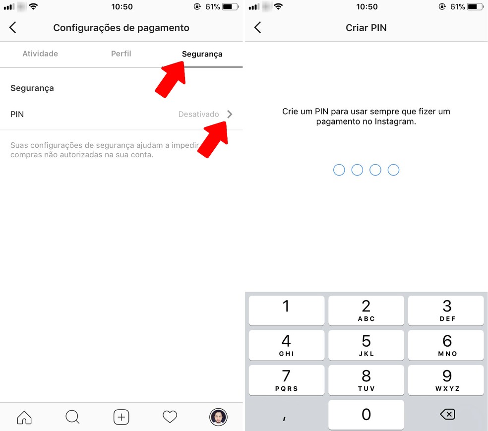 PIN code registration to make purchases within Instagram Photo: Reproduo / Rodrigo Fernandes