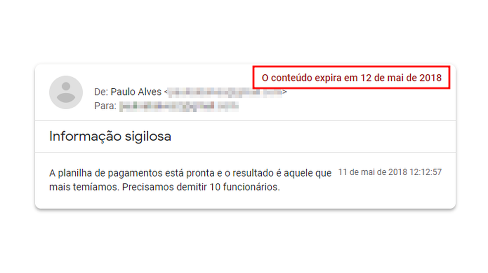 Confidential Gmail emails cannot be answered, forwarded, copied or printed Photo: Reproduo / Paulo Alves