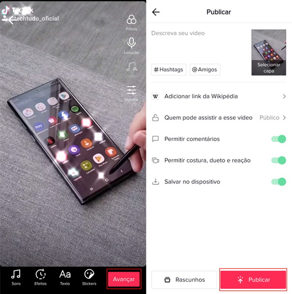 After putting the blink effect on TikTok, publish the video Foto: Reproduo / dnetc