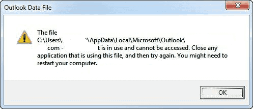 popup outlook data file indicating solutions to the software error