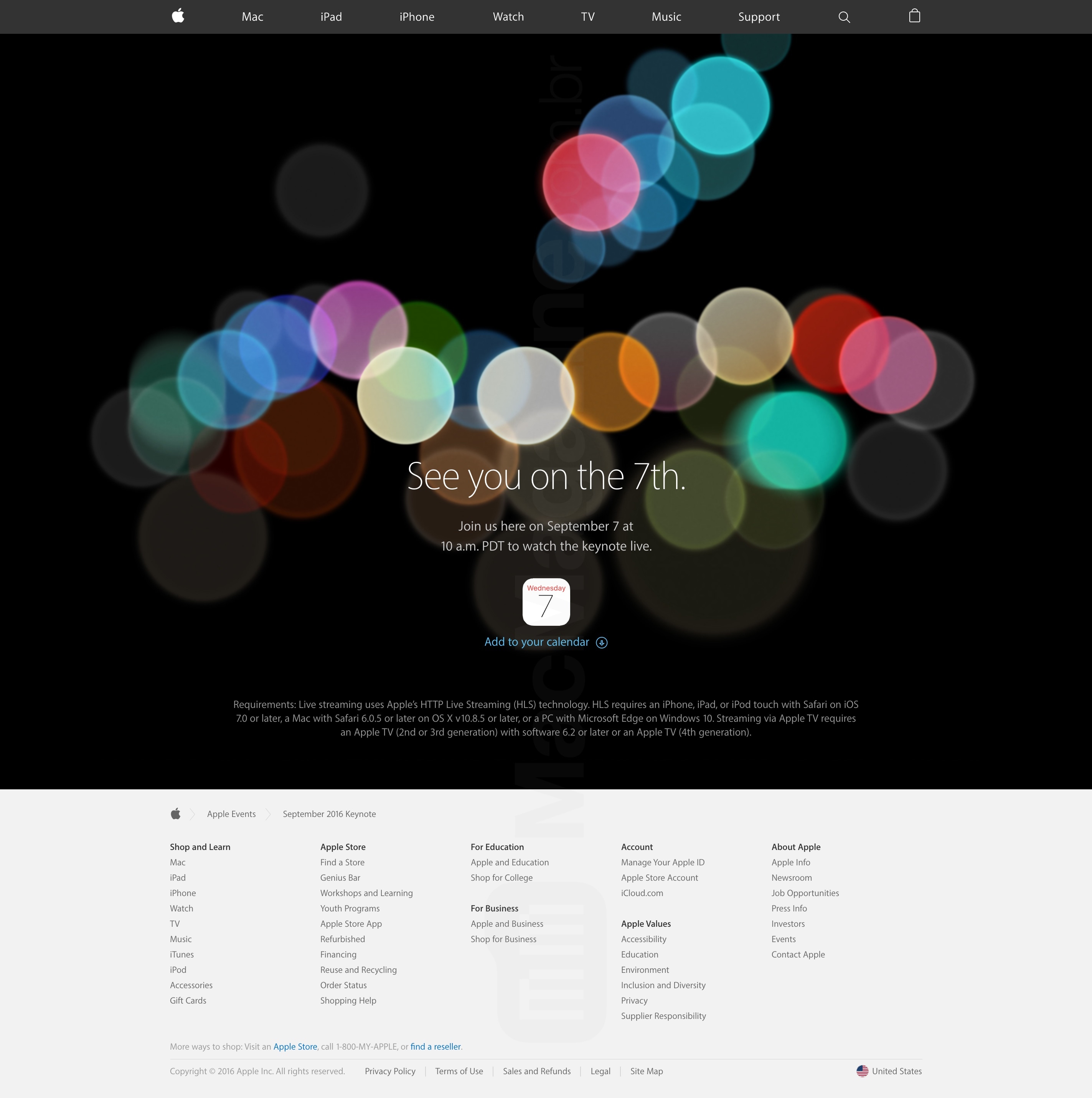 Apple Special Event Broadcast Page