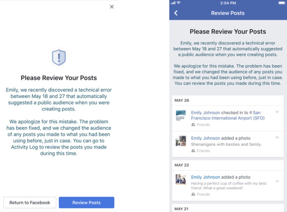 Facebook begins to alert victims of bugs that altered posts' privacy Photo: Divulgao / Facebook