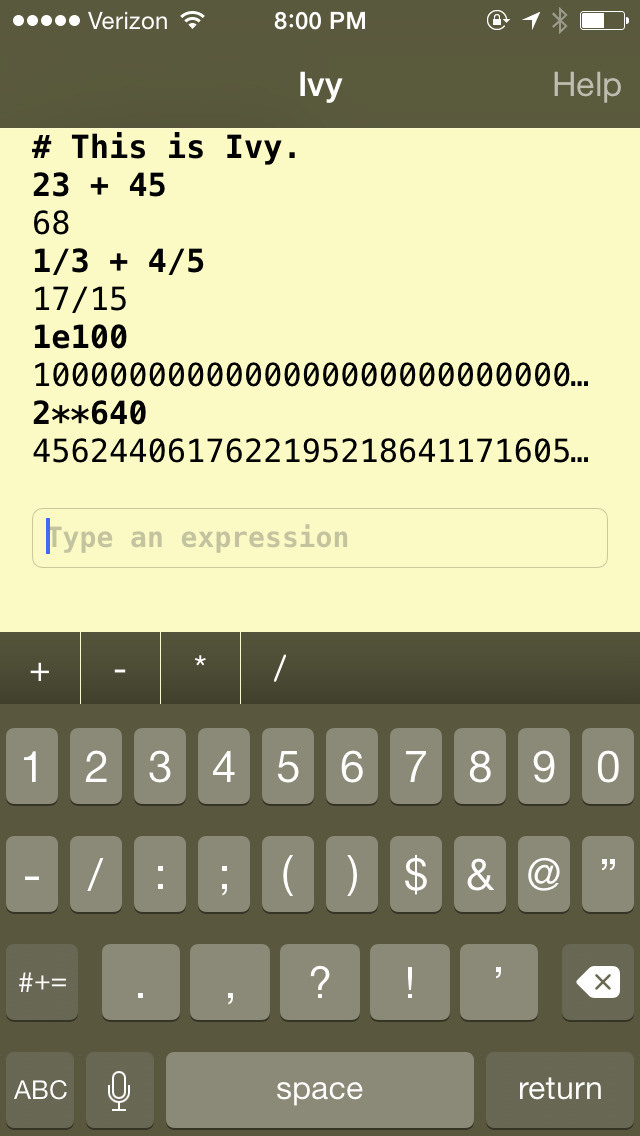 Screenshot do app Ivy big number calculator