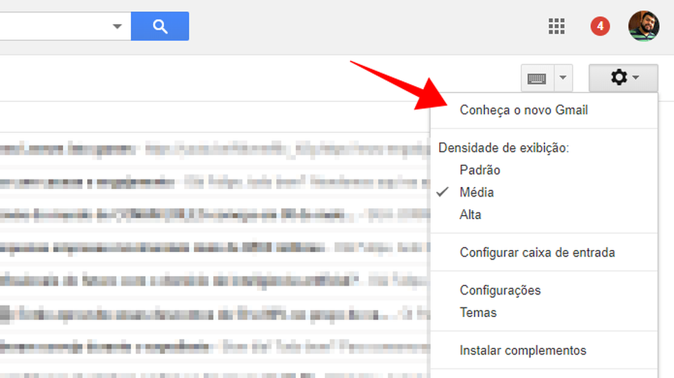 Activate the new Gmail to use exclusive functions Photo: Reproduo / Paulo Alves