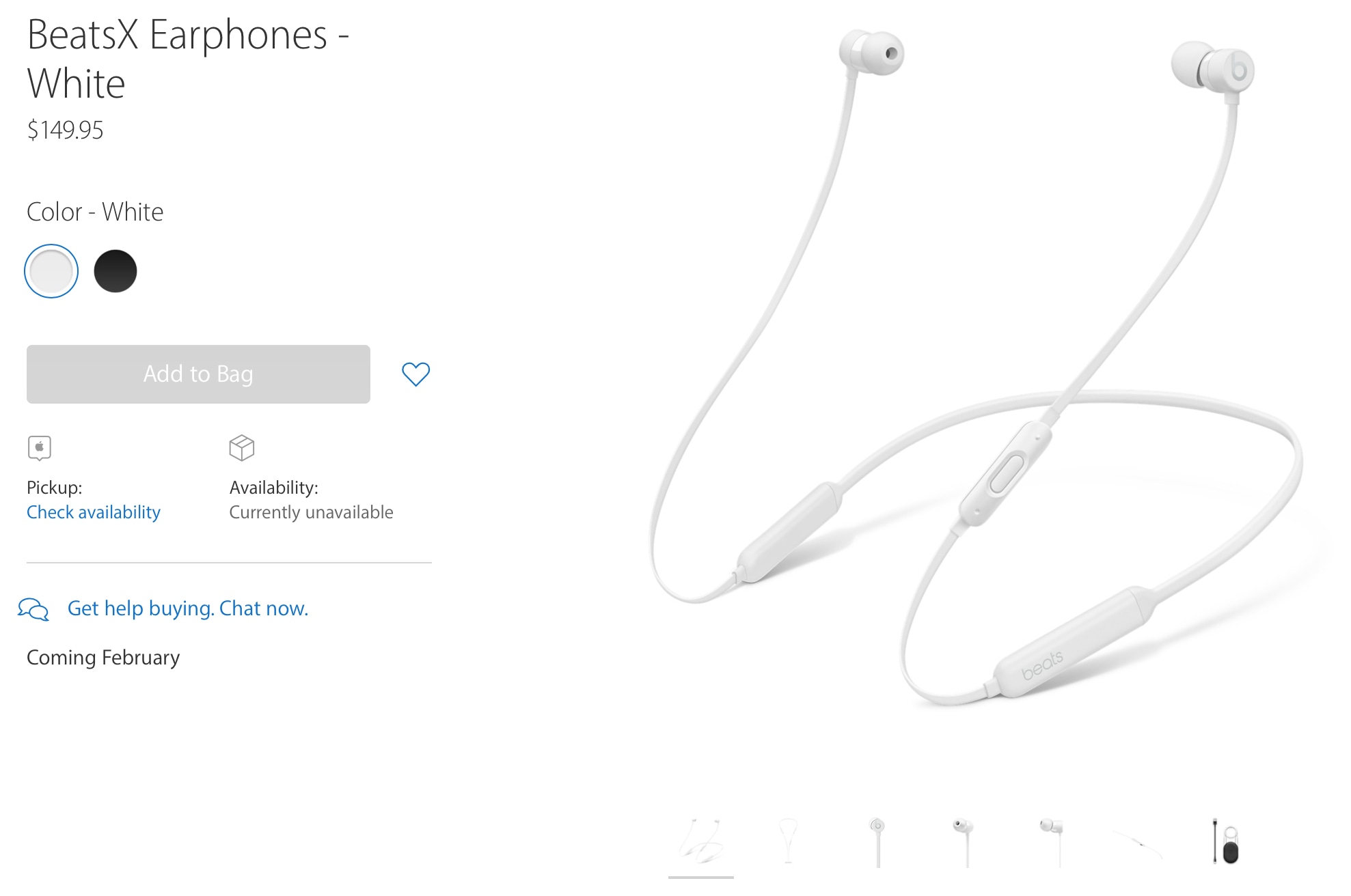 BeatsX earphones purchase page