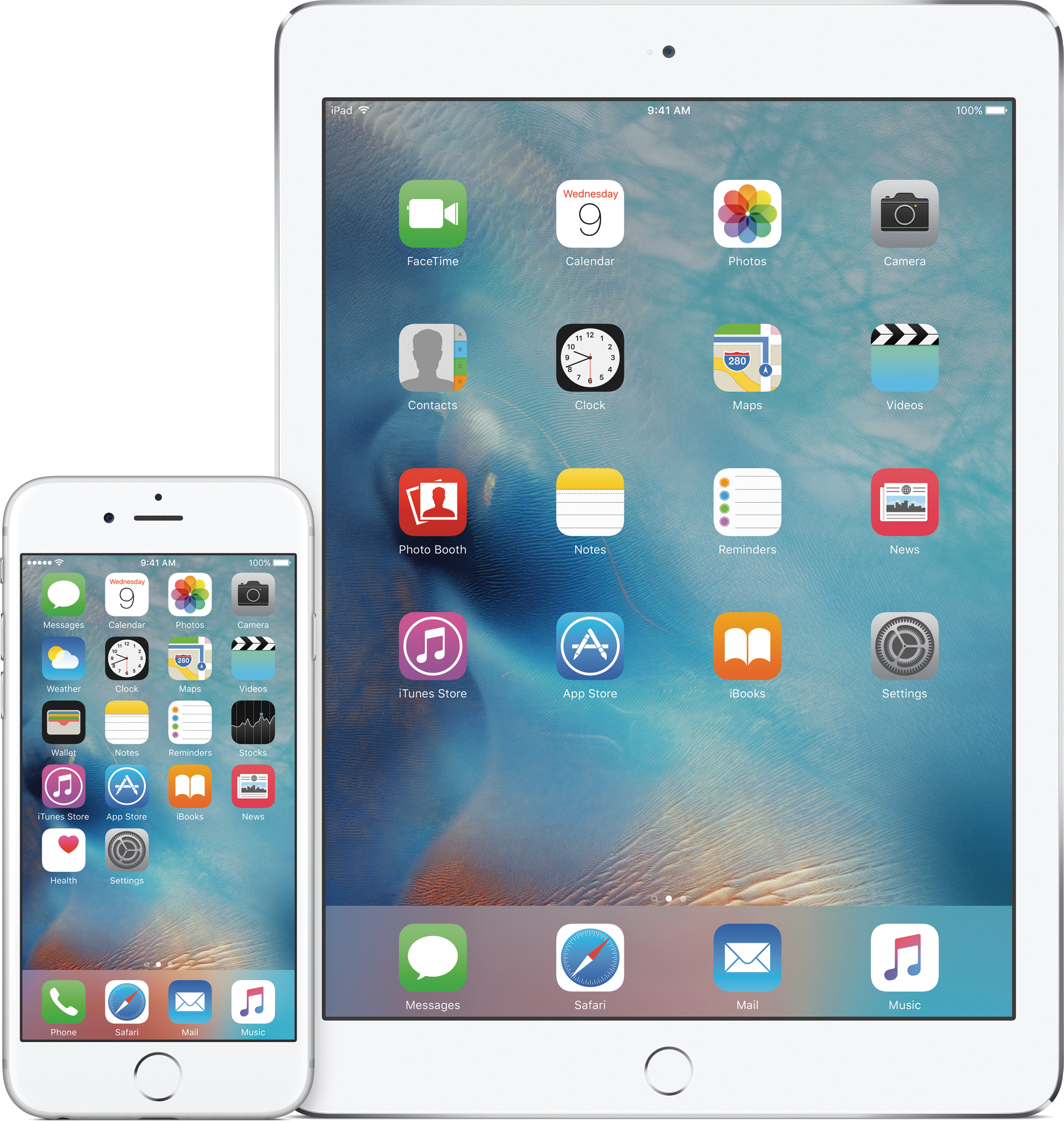 iOS 9 on an iPad and an iPhone