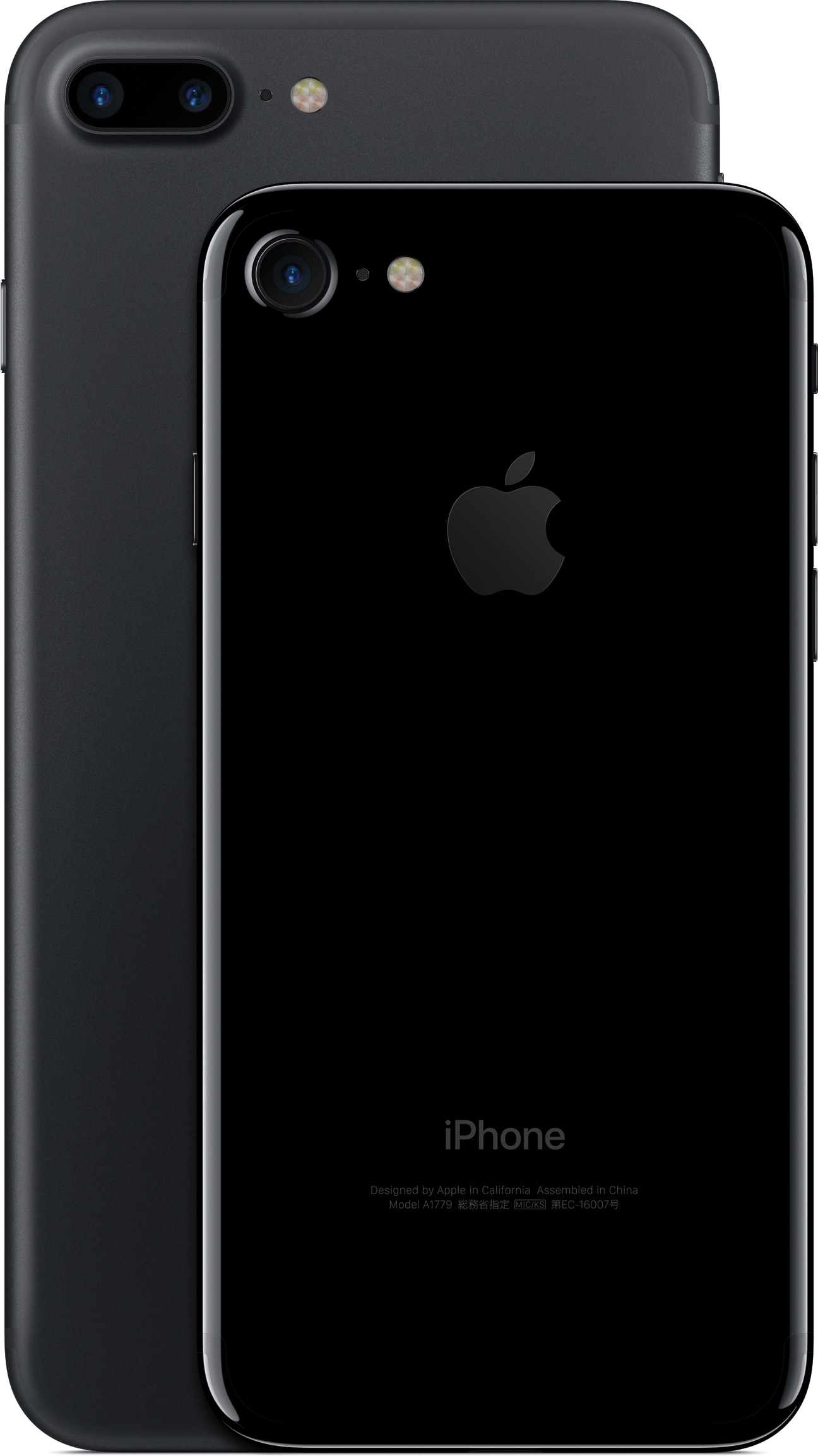 iPhone 7 Plus black on the back and iPhone 7 jet black on the back