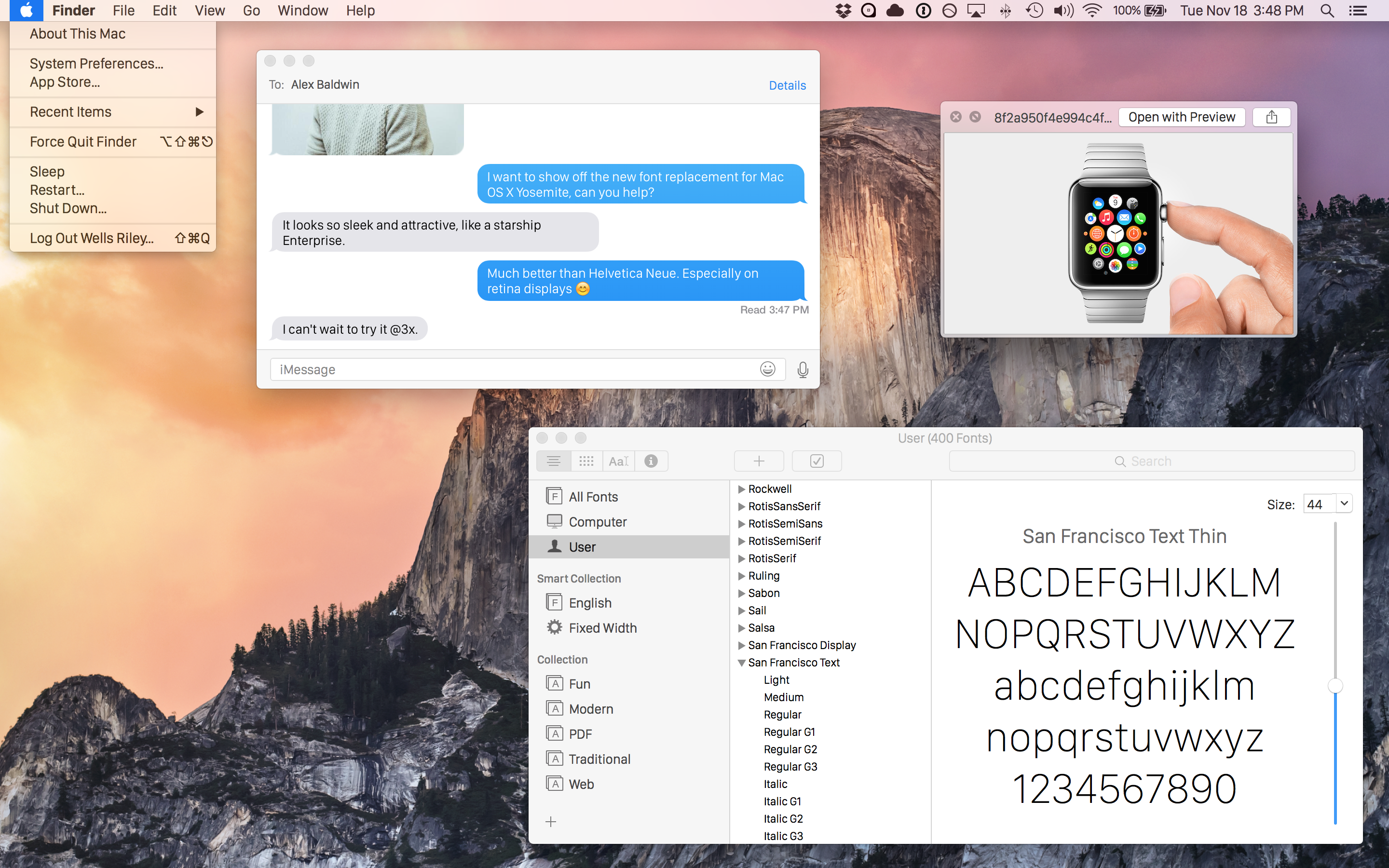 OS X Yosemite with San Francisco font from Apple Watch