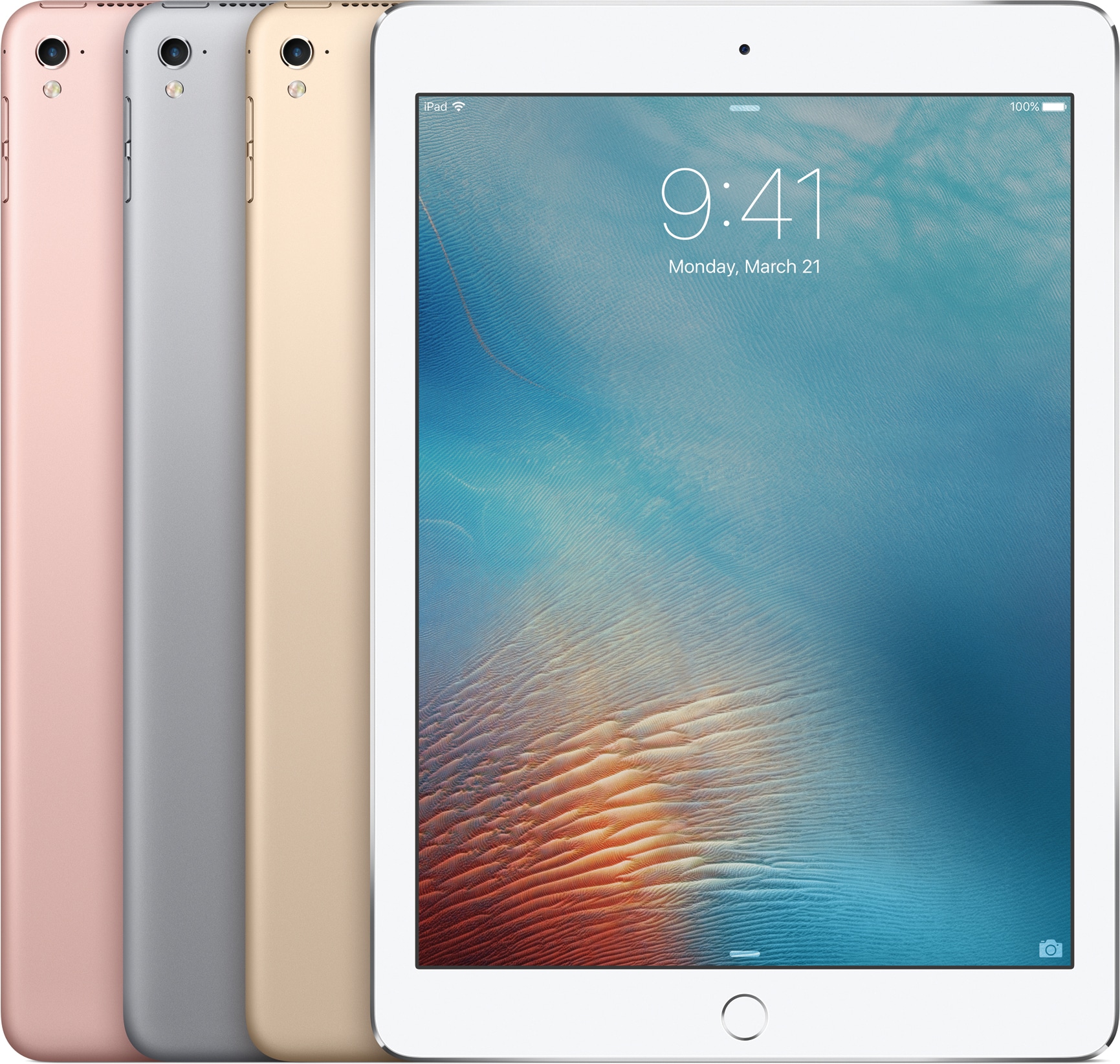 Family of 9.7-inch iPad Pro with four colors side by side
