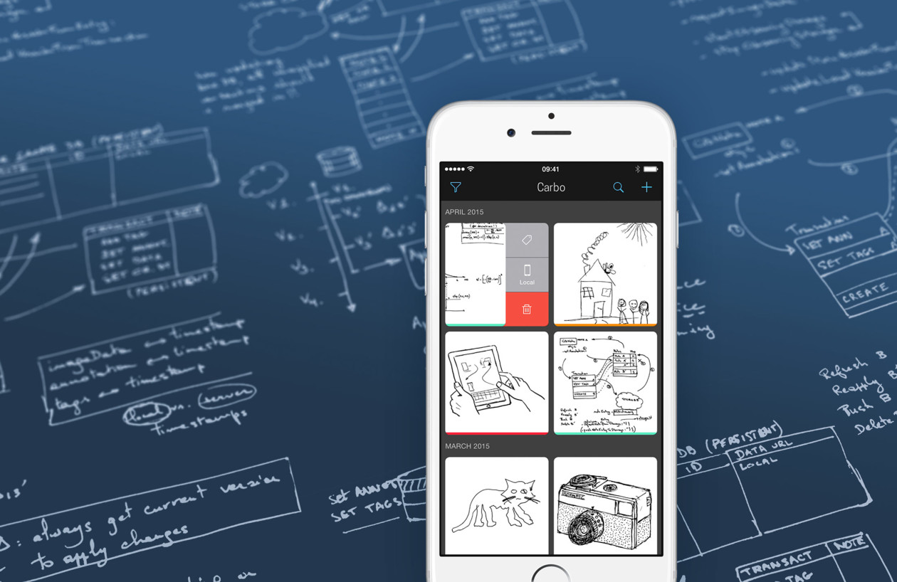With Carbo you organize notes, drafts and drawings directly on iPad or iPhone